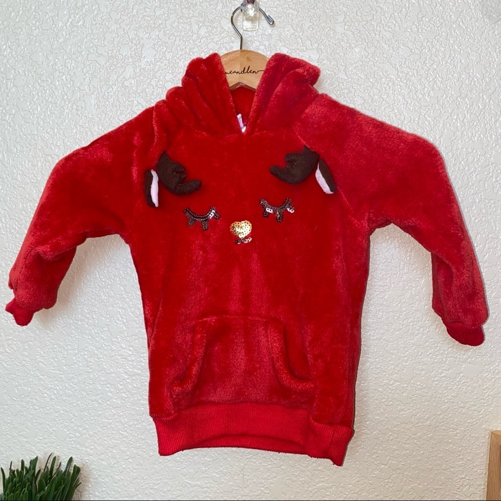 Nanette‎ kids fuzzy deer hoodie red kangaroo pocket reindeer